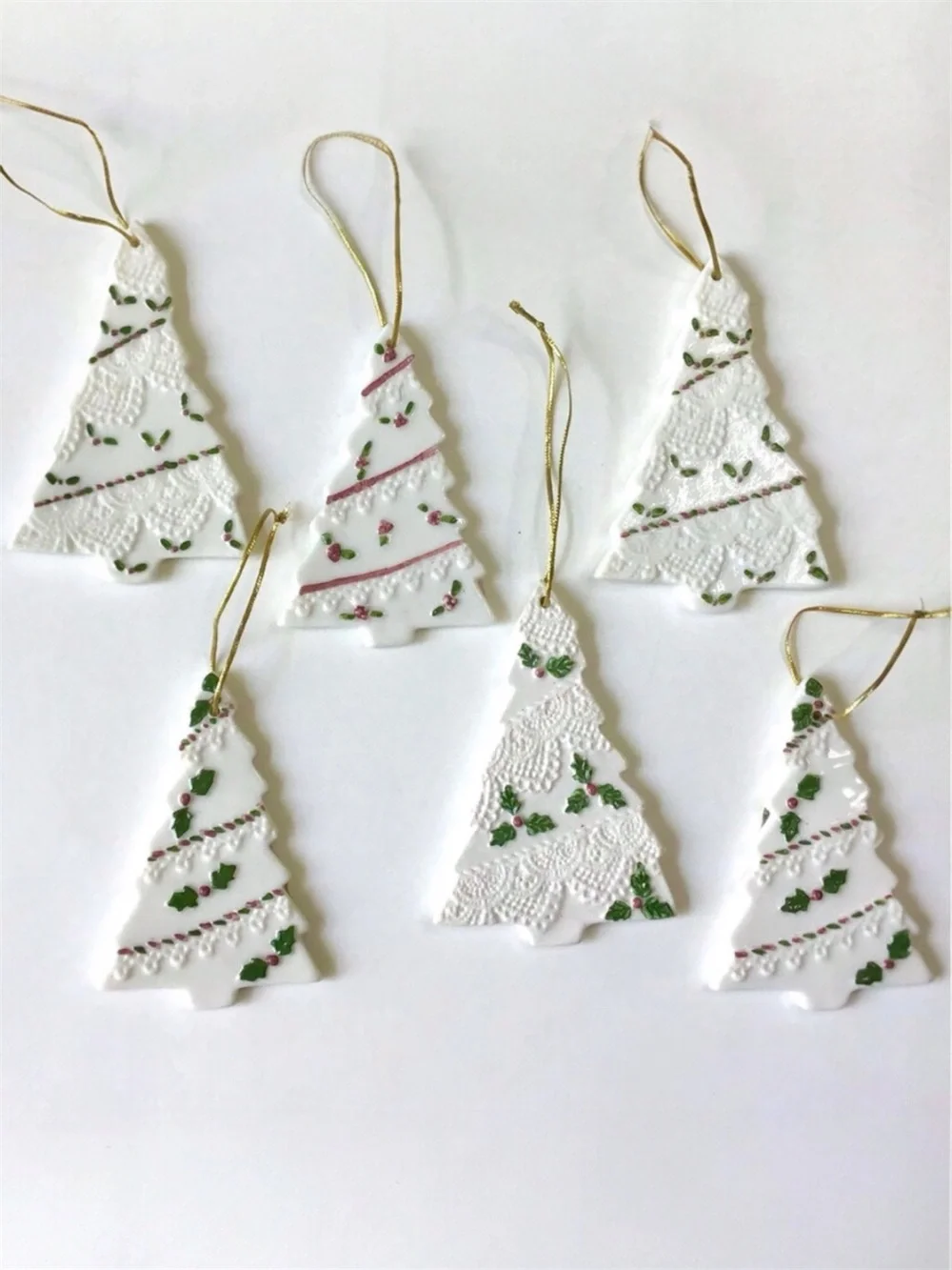 Christmas Tree Shaped Porcelain Ornaments Set of 6 The Homemaker’s Idea Company